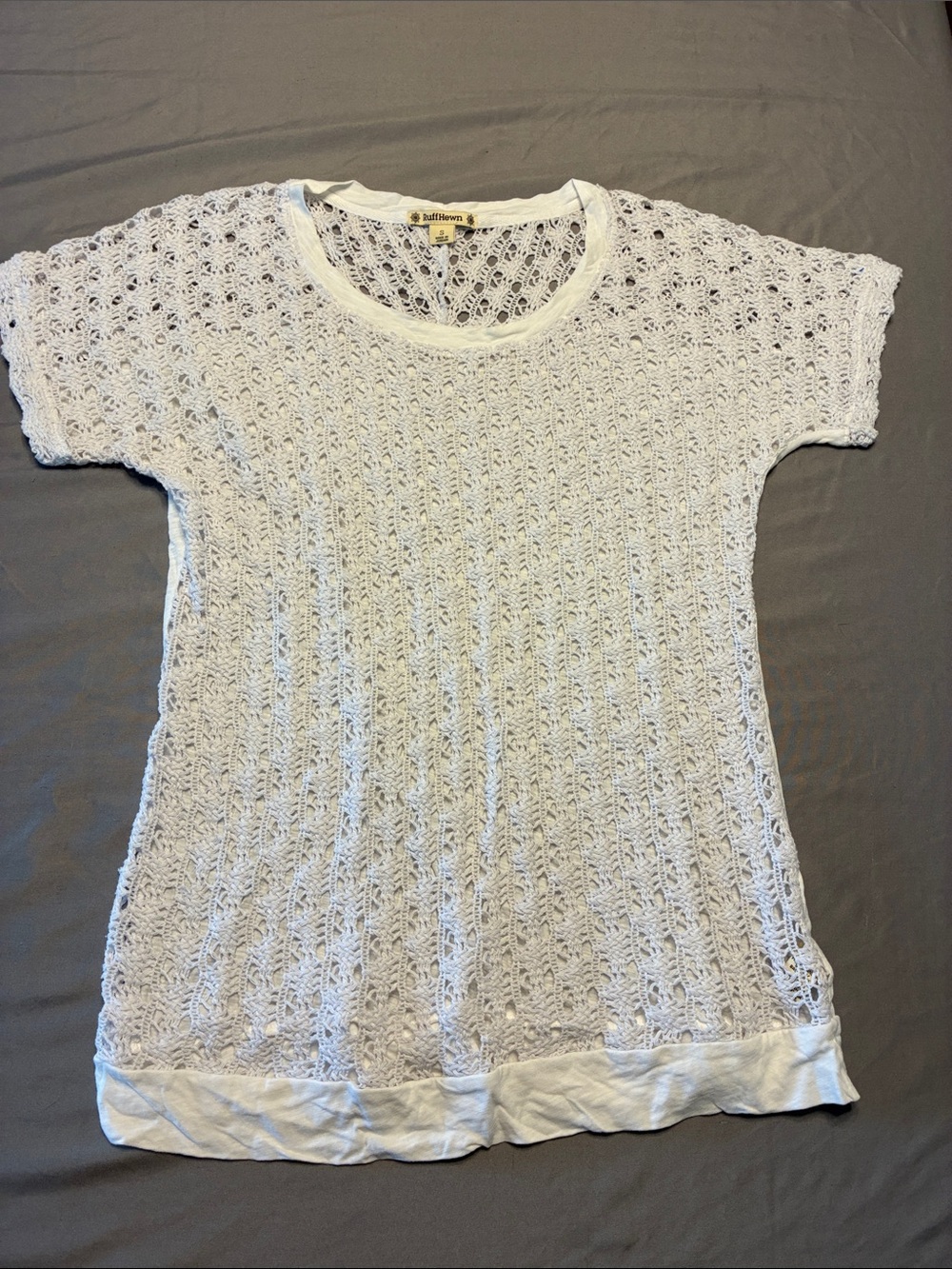 Ruff Hewn White Crochet Short-Sleeve Tunic Top
